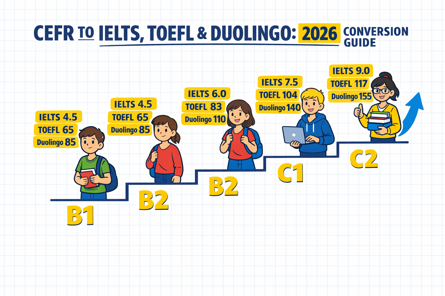 Cover image for CEFR to IELTS, TOEFL and Duolingo Score Conversion: The Complete 2026 Guide